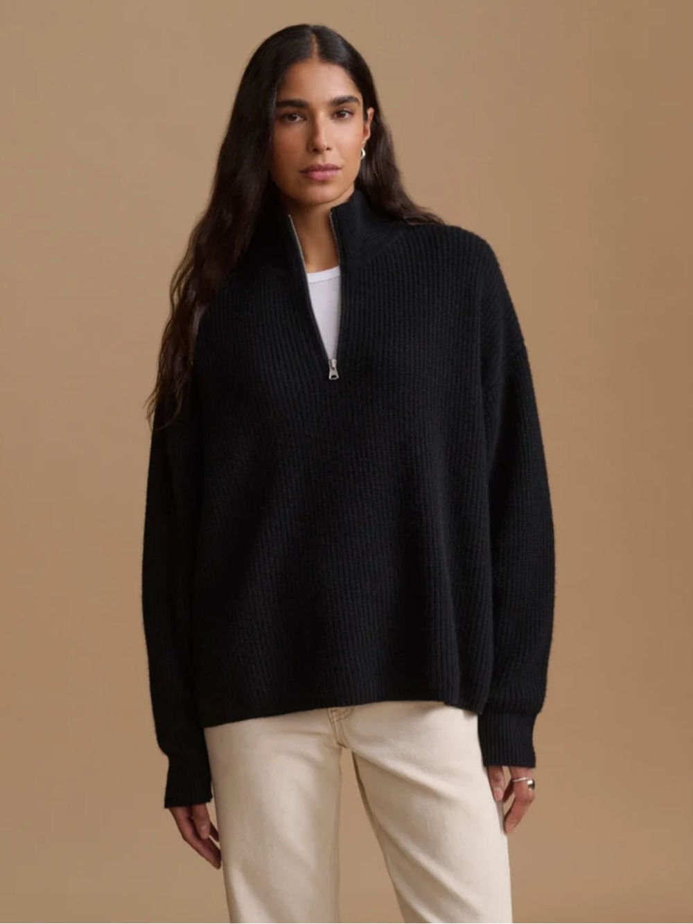 Jenni kayne cashmere Half-Zip Ribbed Knit Sweater